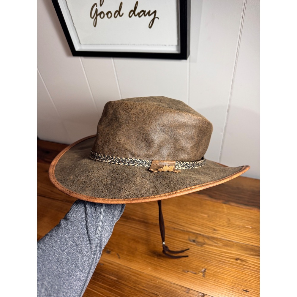 Overland Rancher Oil Leather Cowboy Hat Brown Packable Western USA M 7–7 1/8 - Picture 3 of 15